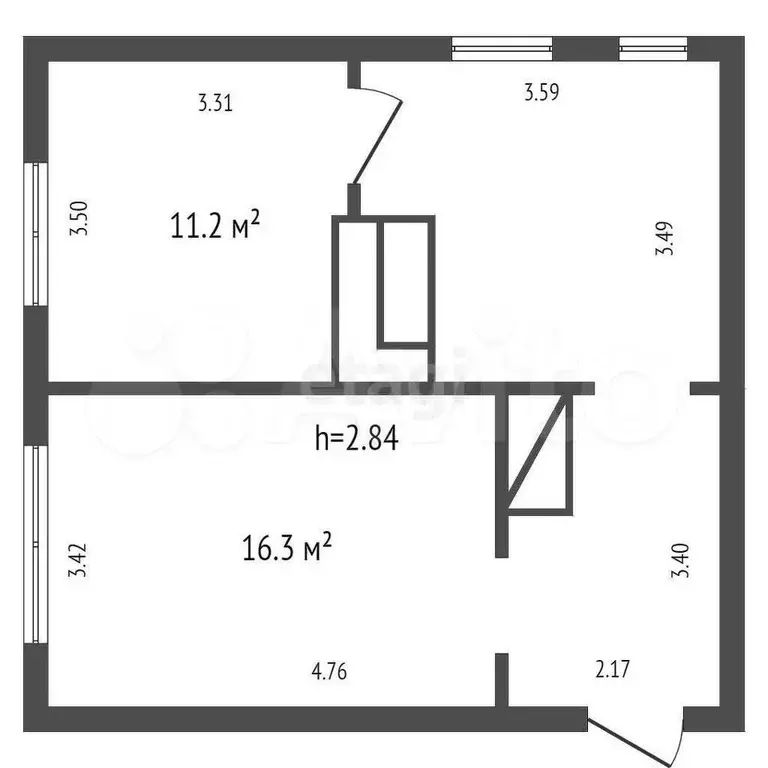 2-к. квартира, 45,5 м, 2/2 эт. - Фото 1