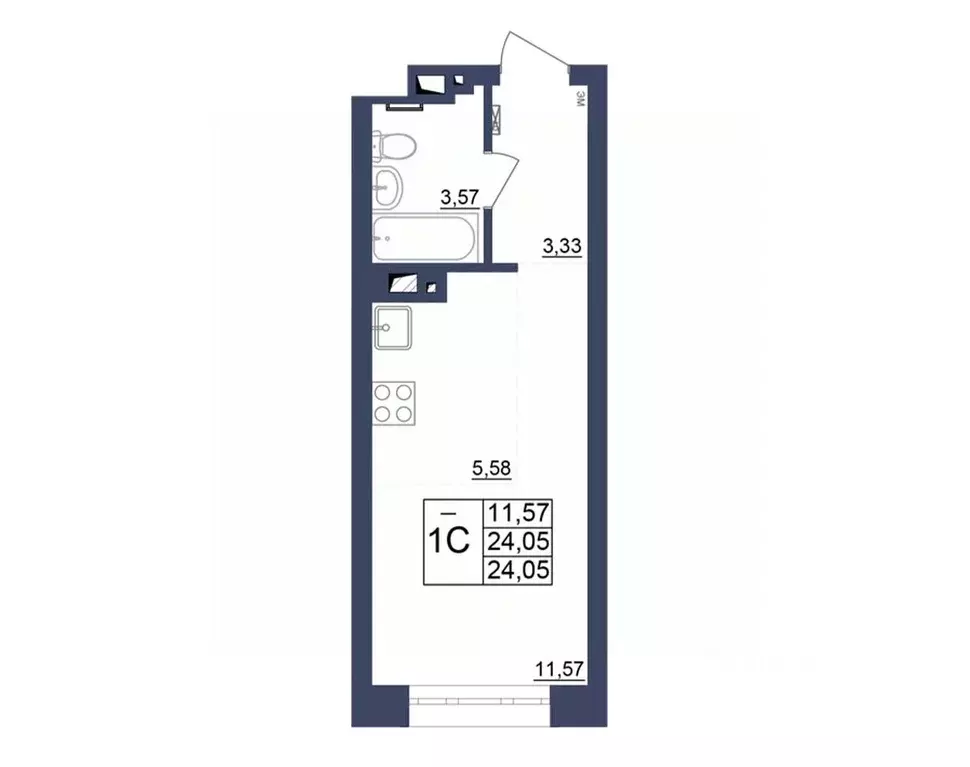 Студия Башкортостан, Уфа Космос жилой комплекс, лит1 (24.45 м) - Фото 1