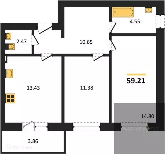 Продаётся 2-к квартира, 59.21 м - Фото 0