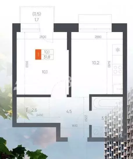 1-комнатная квартира: Благовещенск, Заводская улица, 2/4 (31.8 м) - Фото 1