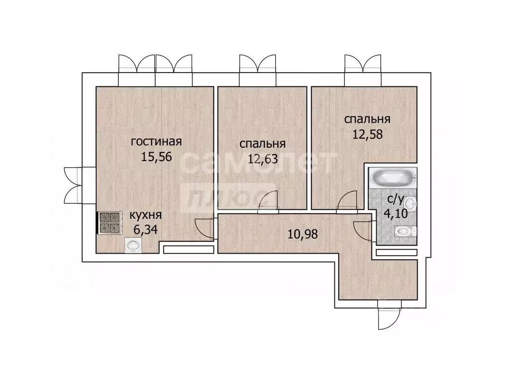 3-к кв. Башкортостан, Уфа ул. Аксакова, 51 (62.19 м) - Фото 1