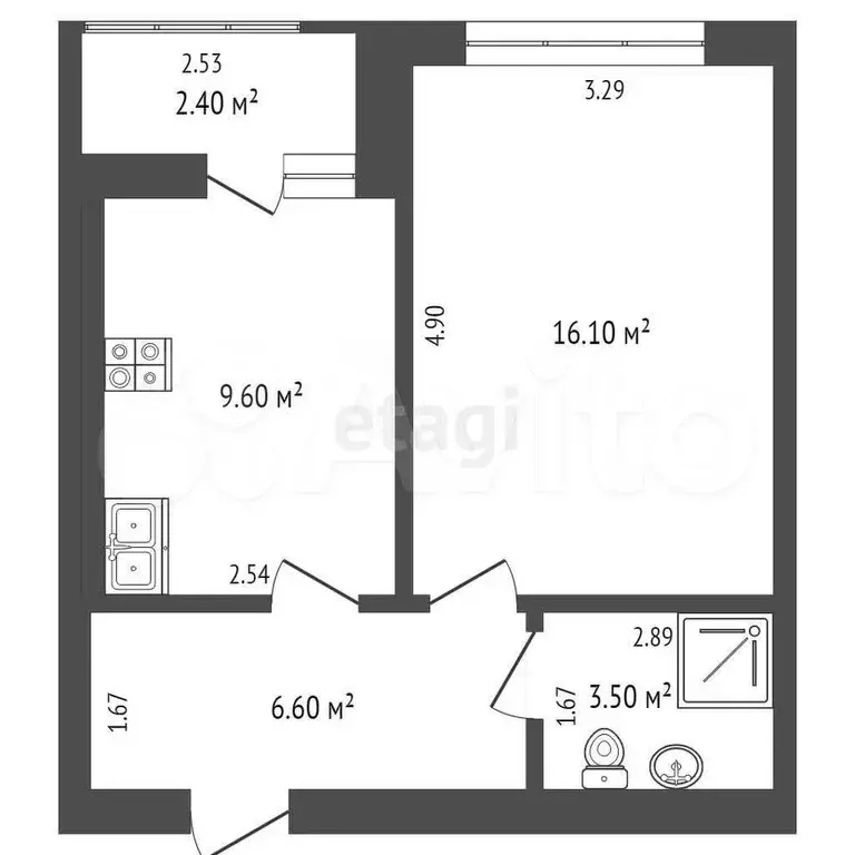 1-к. квартира, 40 м, 6/8 эт. - Фото 1