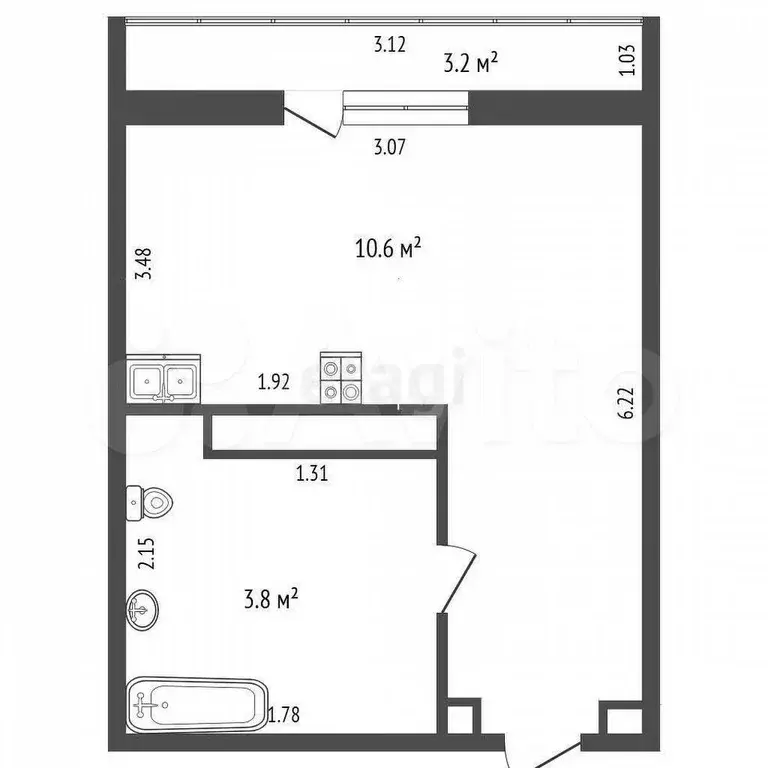 Квартира-студия, 18 м, 9/15 эт. - Фото 0