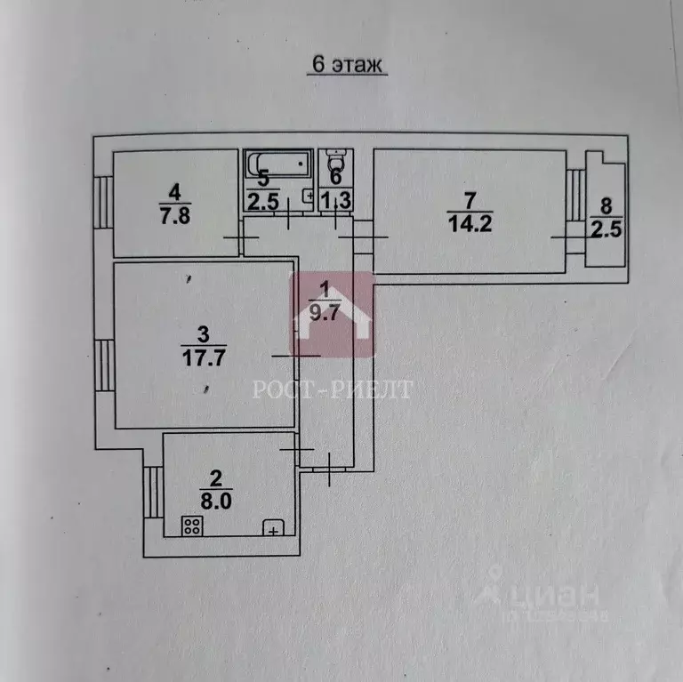 3-к кв. Саратовская область, Саратов Гвардейская ул., 42А (61.2 м) - Фото 2