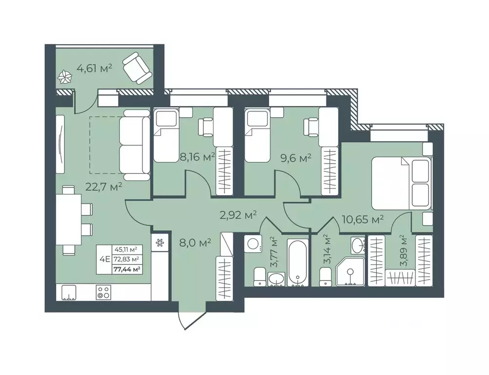 4-к кв. Тульская область, Узловая  (77.44 м) - Фото 1