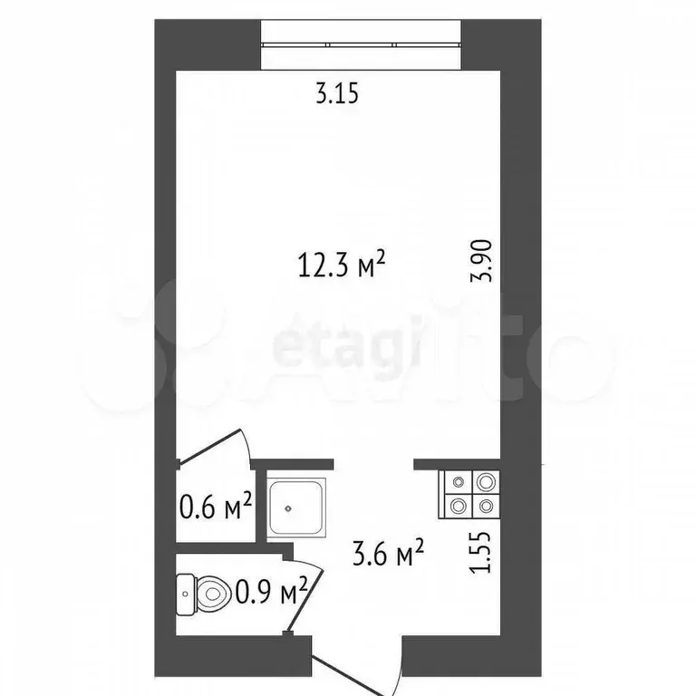 1-к. квартира, 17,4 м, 5/5 эт. - Фото 0