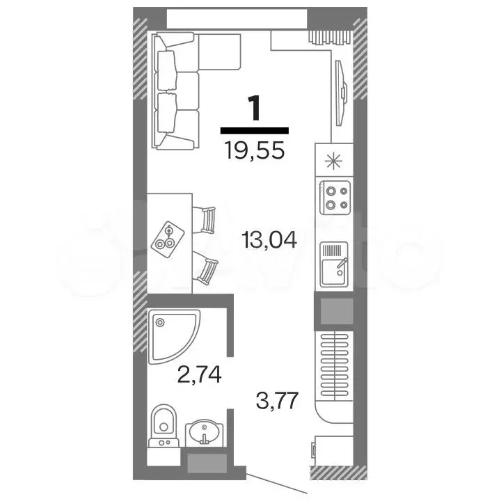 1-к. квартира, 19,6 м, 15/16 эт. - Фото 0
