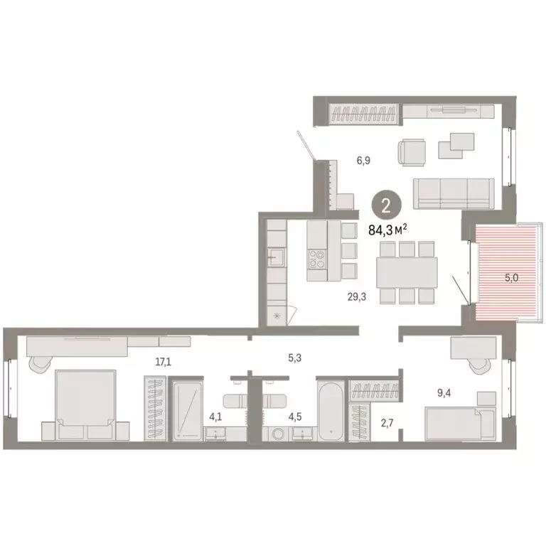2-комнатная квартира: Тюмень, жилой комплекс На Минской (84.27 м) - Фото 1