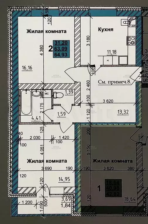 2-к. квартира, 64,9 м, 5/5 эт. - Фото 0