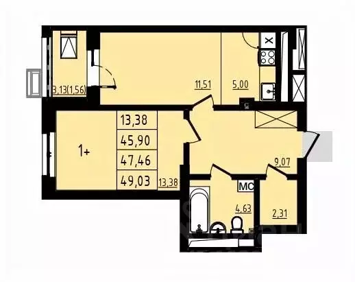 1-к кв. Башкортостан, Уфа Затон-Восточный жилрайон, Новаленд мкр,  ... - Фото 1