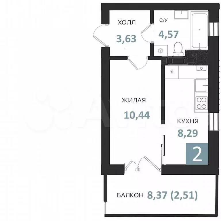 Квартира-студия, 29,4 м, 1/5 эт. - Фото 0