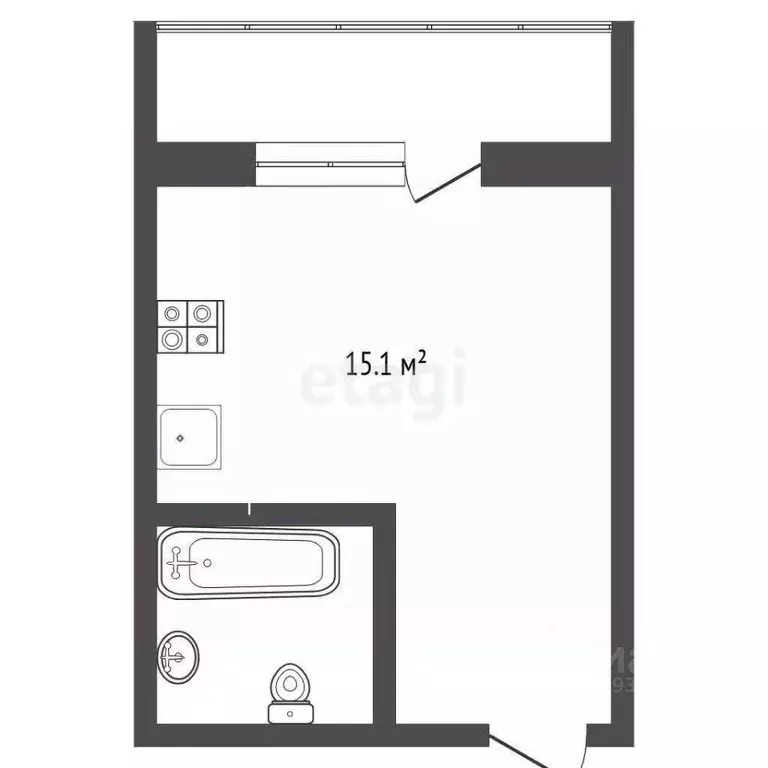 Студия Тюменская область, Тюмень ул. Новоселов, 107к1 (15.2 м) - Фото 2