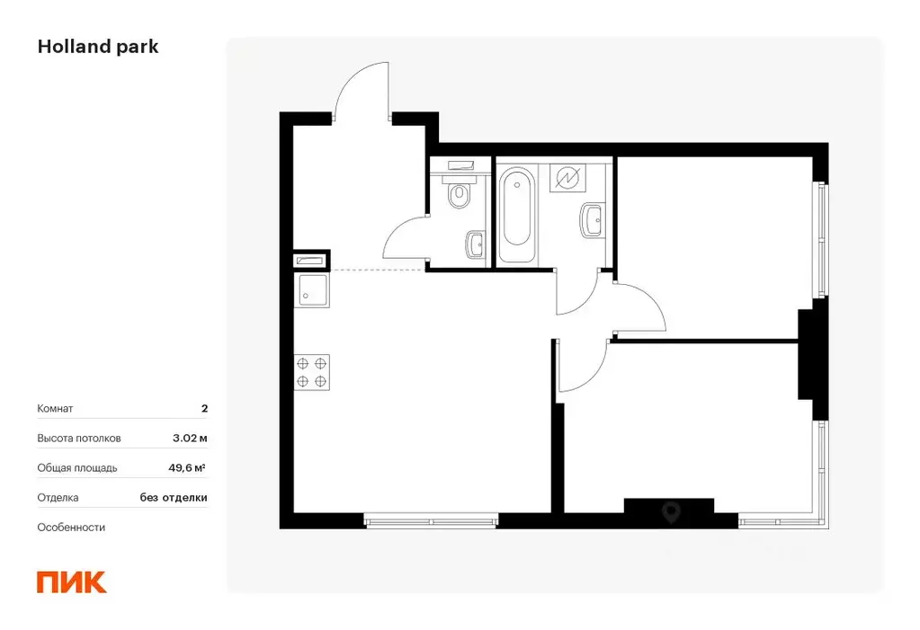 2-к кв. Москва Холланд Парк жилой комплекс, к8 (49.6 м) - Фото 0