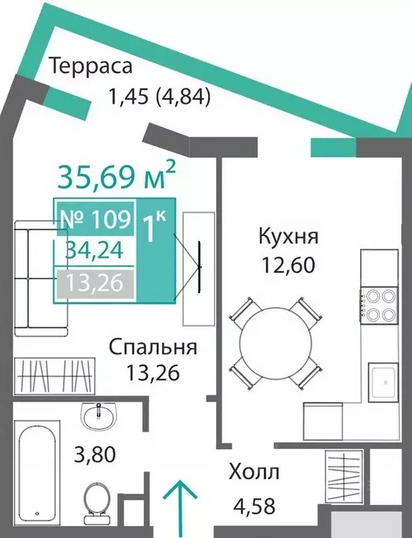 1-к кв. Крым, Симферополь Крымская роза мкр,  (35.69 м) - Фото 0