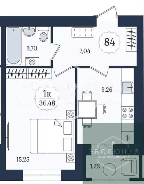 1-к. квартира, 36,5 м, 1/9 эт. - Фото 0