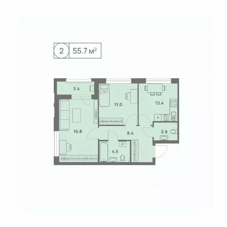 2-к кв. Пермский край, Пермь Трамвайная ул., 27 (55.7 м) - Фото 1