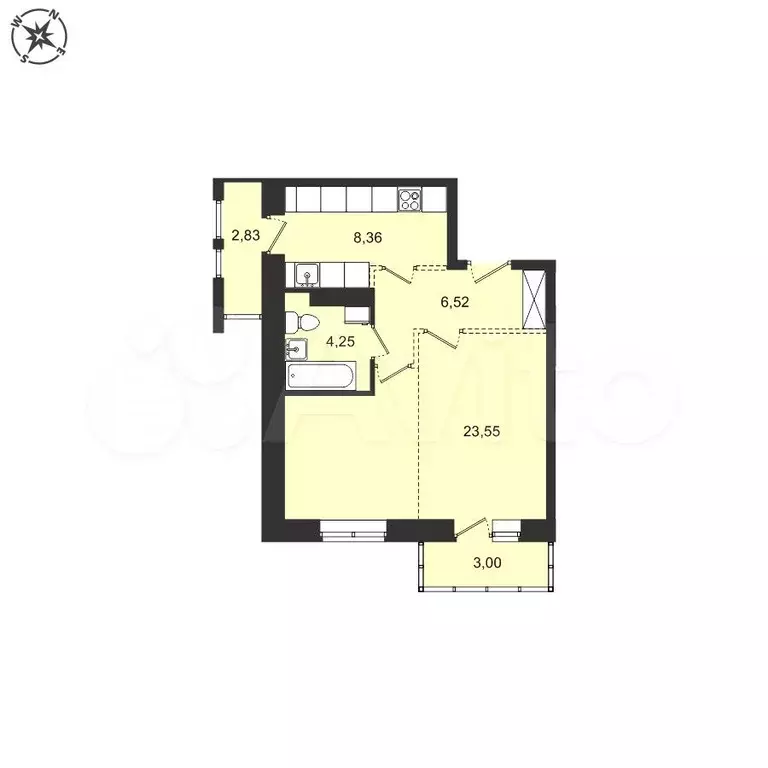 1-к. квартира, 48,5 м, 1/5 эт. - Фото 0