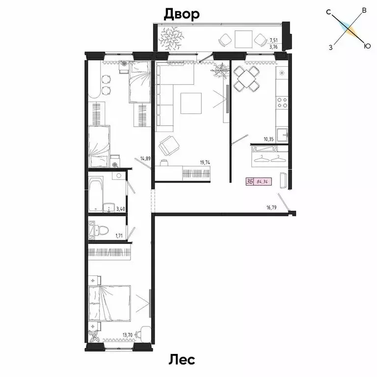 3-комнатная квартира: Томск, Иркутский тракт, 185Б (84.34 м) - Фото 0