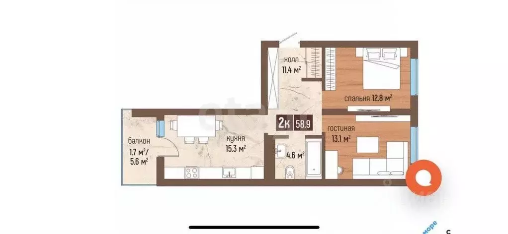 2-к кв. Калининградская область, Светлогорск Дачная ул., 6к1 (60.0 м) - Фото 2