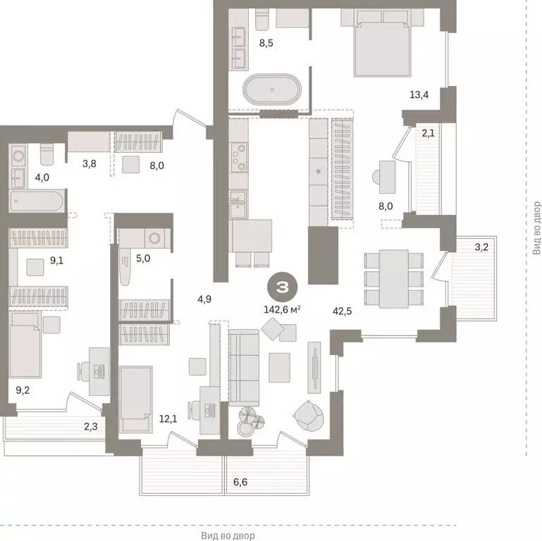 3-комнатная квартира: Тюмень, Краснооктябрьская улица, 4к1 (142.6 м) - Фото 2