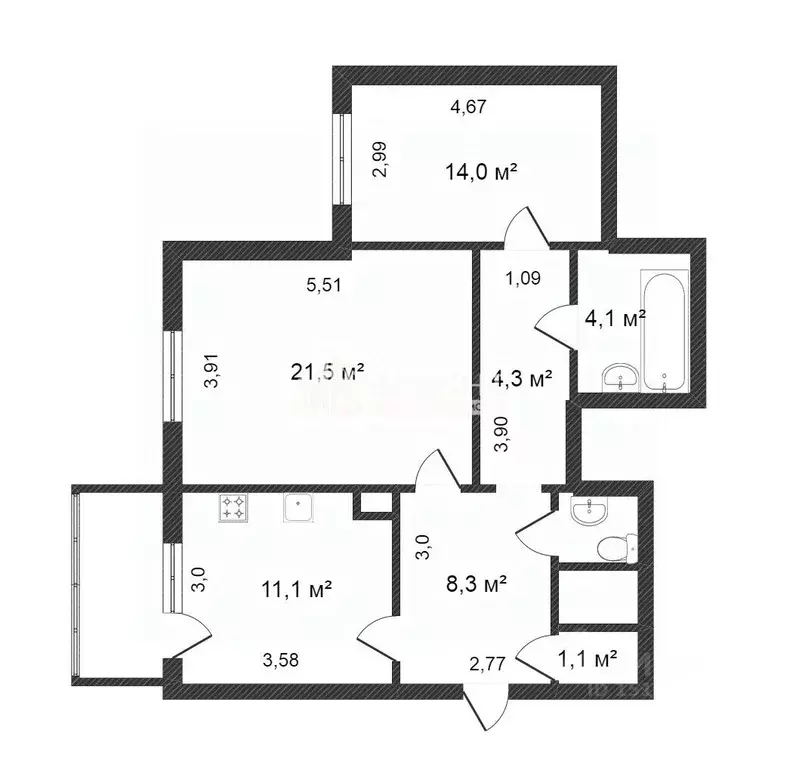 2-к кв. Ямало-Ненецкий АО, Новый Уренгой Оптимистов мкр, 4/2 (66.0 м) - Фото 1