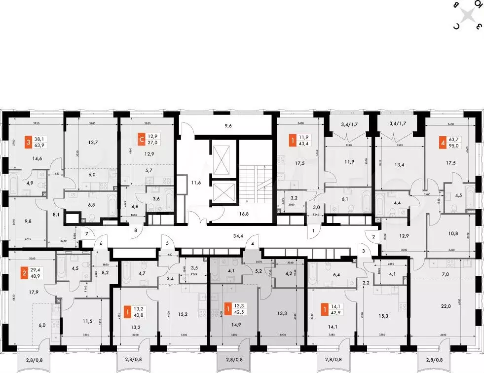 1-к. квартира, 42,5 м, 8/10 эт. - Фото 1