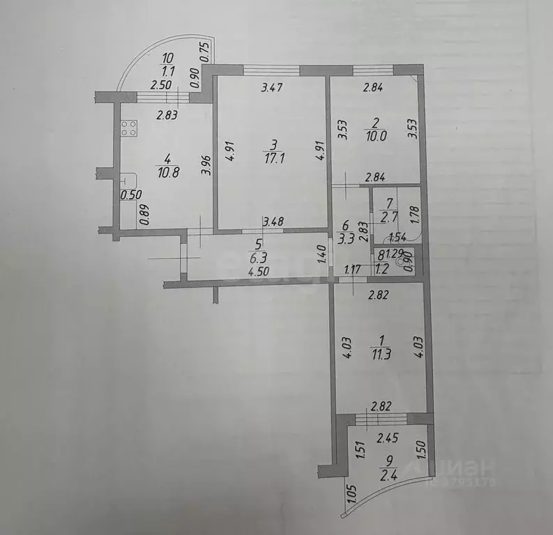 3-к кв. Татарстан, Казань ул. Челюскина, 24 (62.7 м) - Фото 1
