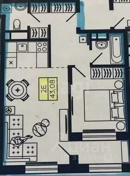 2-к кв. Башкортостан, Уфа ул. Энтузиастов, 7 (43.1 м) - Фото 2