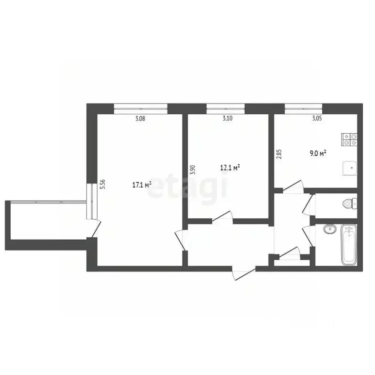 2-к кв. Тюменская область, Тюмень ул. Энергетиков, 45а (50.3 м) - Фото 2