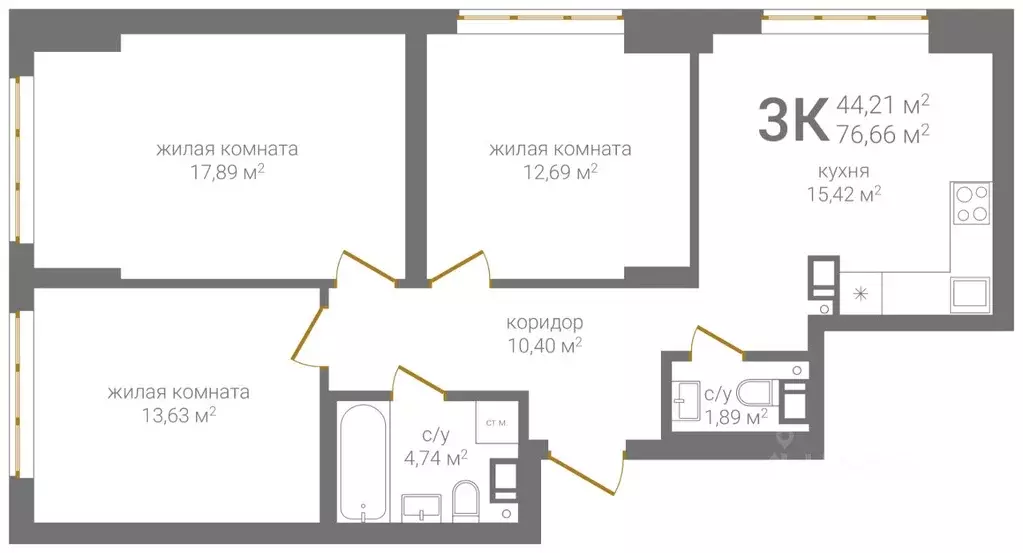 3-к кв. Нижегородская область, Нижний Новгород KM Печерский жилой ... - Фото 2