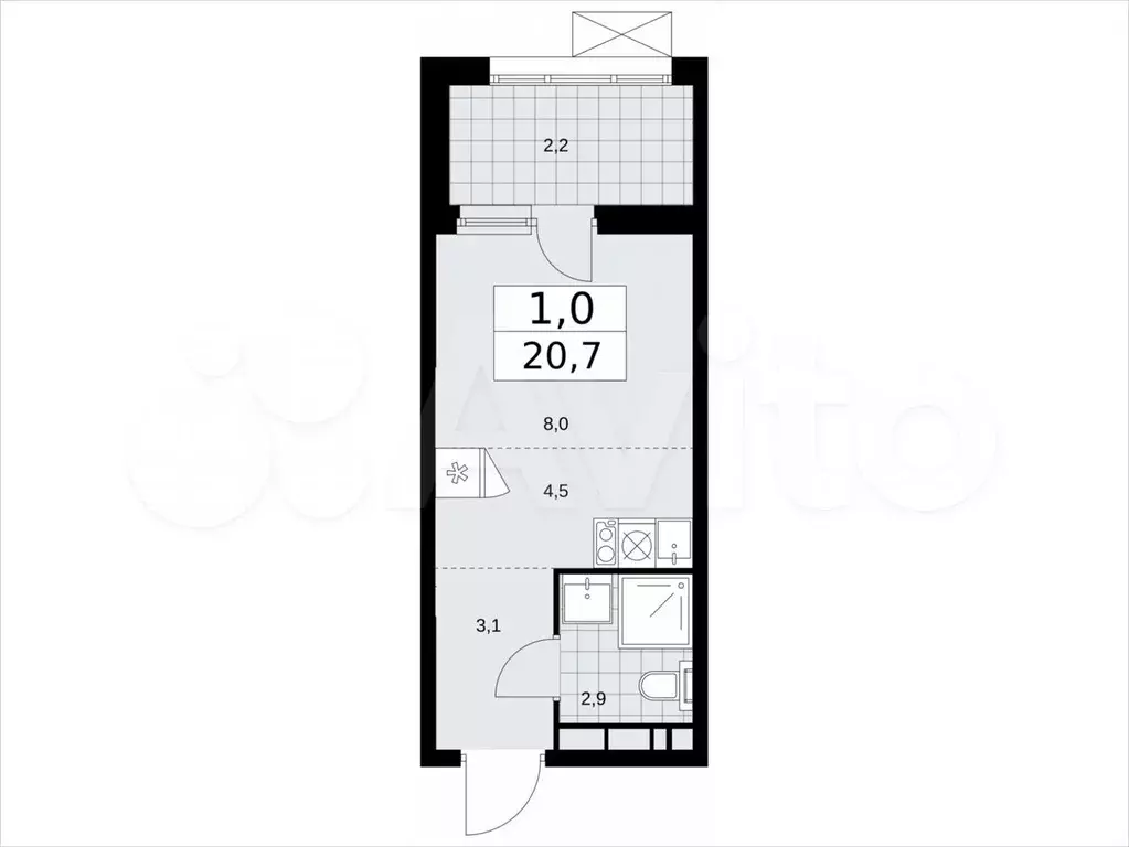 Квартира-студия, 20,7м, 15/21эт. - Фото 1