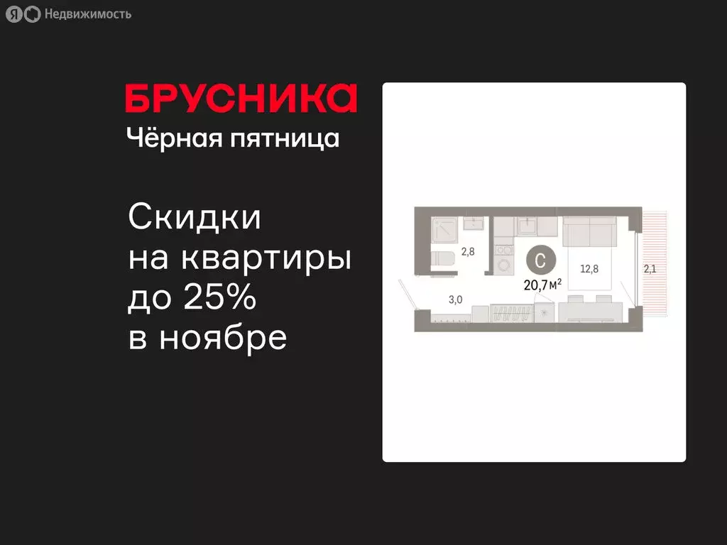 Квартира-студия: Новосибирск, квартал Лебедевский, 1/3 (20.7 м) - Фото 1