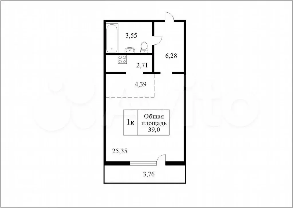 Квартира-студия, 39,3 м, 5/10 эт. - Фото 0