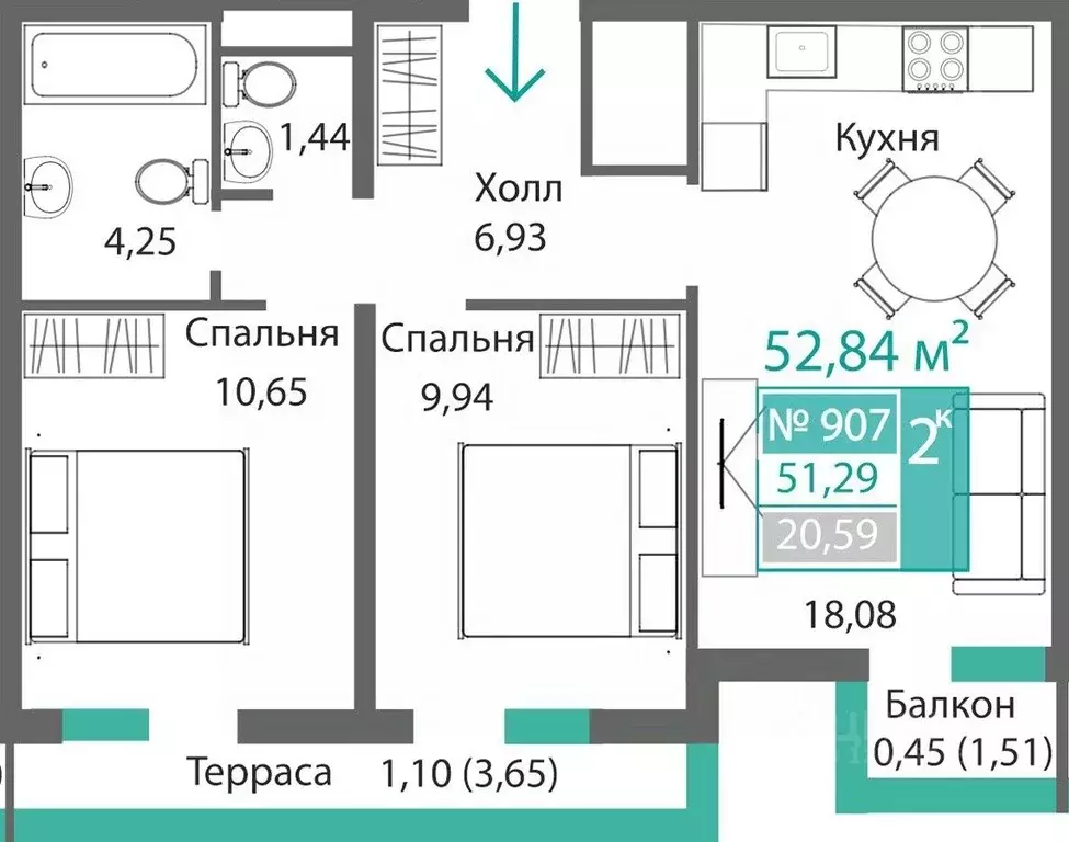 2-к кв. Крым, Симферополь Крымская роза мкр,  (52.84 м) - Фото 0