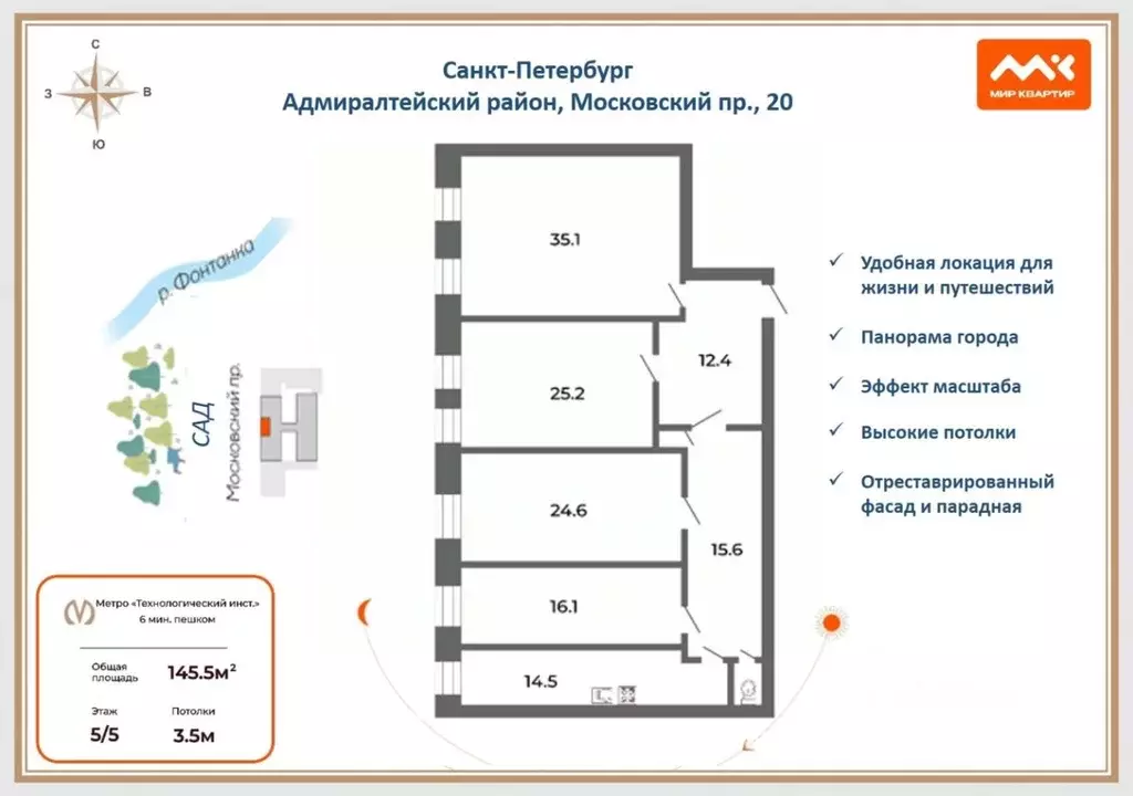 4-к кв. Санкт-Петербург Московский просп., 20 (145.5 м) - Фото 1
