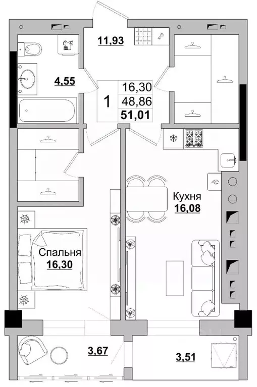 1-к кв. Саха (Якутия), Якутск ул. Красильникова, 5 (51.01 м) - Фото 0