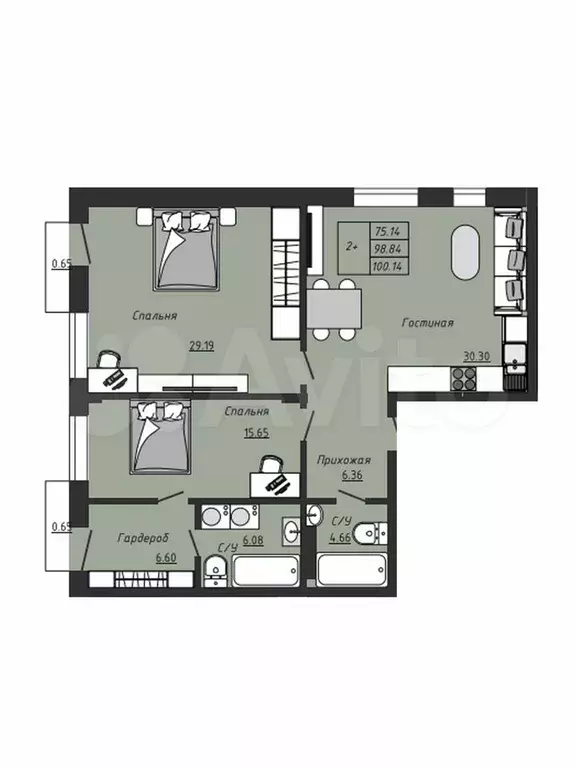 3-к. квартира, 100 м, 2/4 эт. - Фото 0