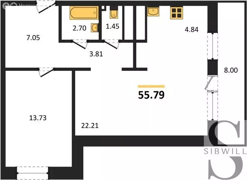 1-комнатная квартира: Новосибирск, Междуреченская улица, 5/2 (55.79 м) - Фото 0