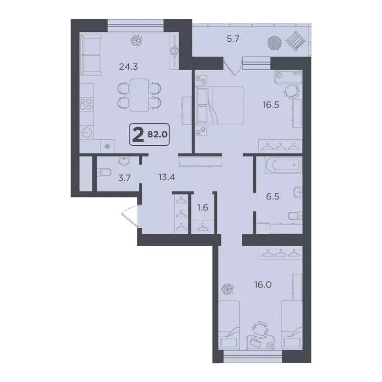 2-комнатная квартира: Тюмень, улица 50 лет Октября, 75к4 (82 м) - Фото 1