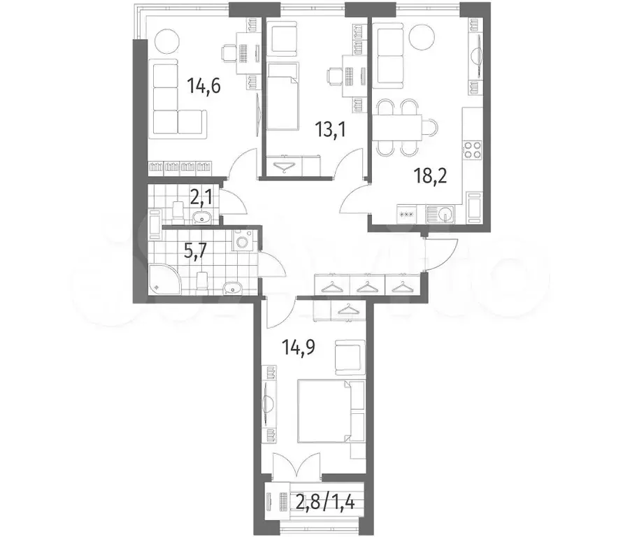 3-к. квартира, 84,1 м, 4/9 эт. - Фото 1