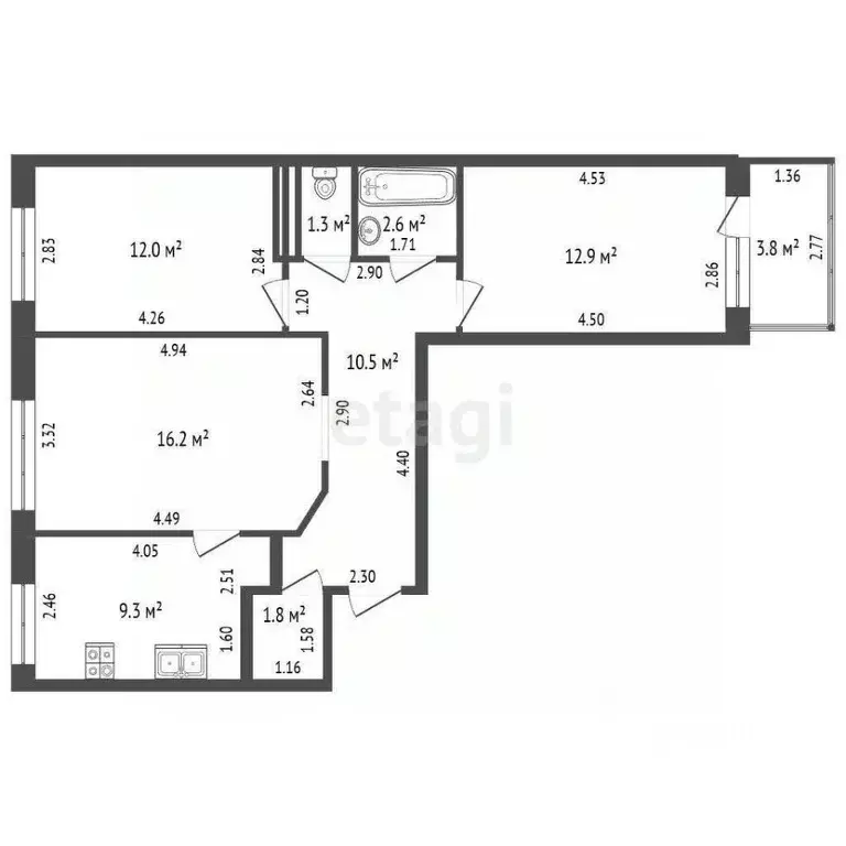 3-к кв. Башкортостан, Стерлитамак ул. Артема, 137 (66.6 м) - Фото 1