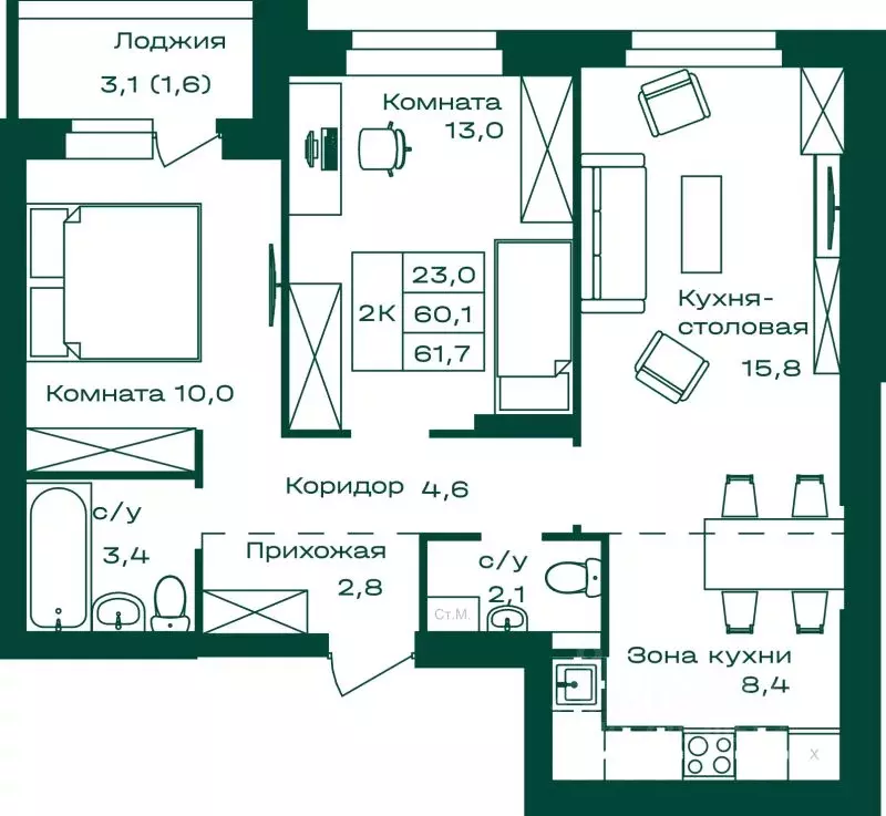 2-к кв. Алтай, Майминский район, с. Майма Алтайская ул., 2к4 (61.7 м) - Фото 1