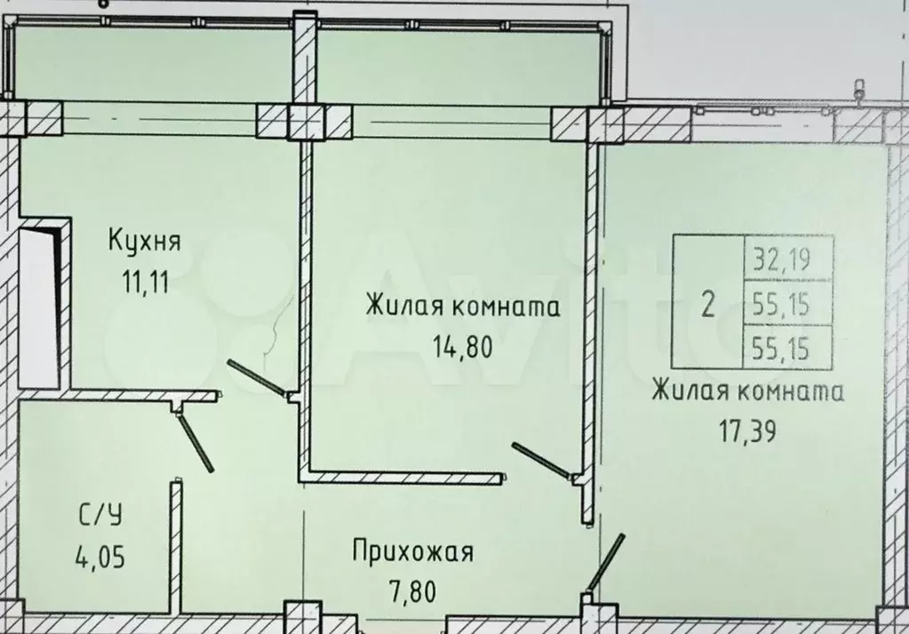 1-к. квартира, 55 м, 3/6 эт. - Фото 0