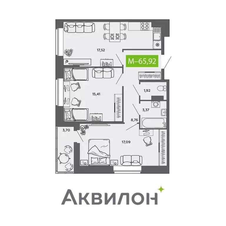 2-комнатная квартира: Северодвинск, микрорайон остров Ягры (65.92 м) - Фото 0
