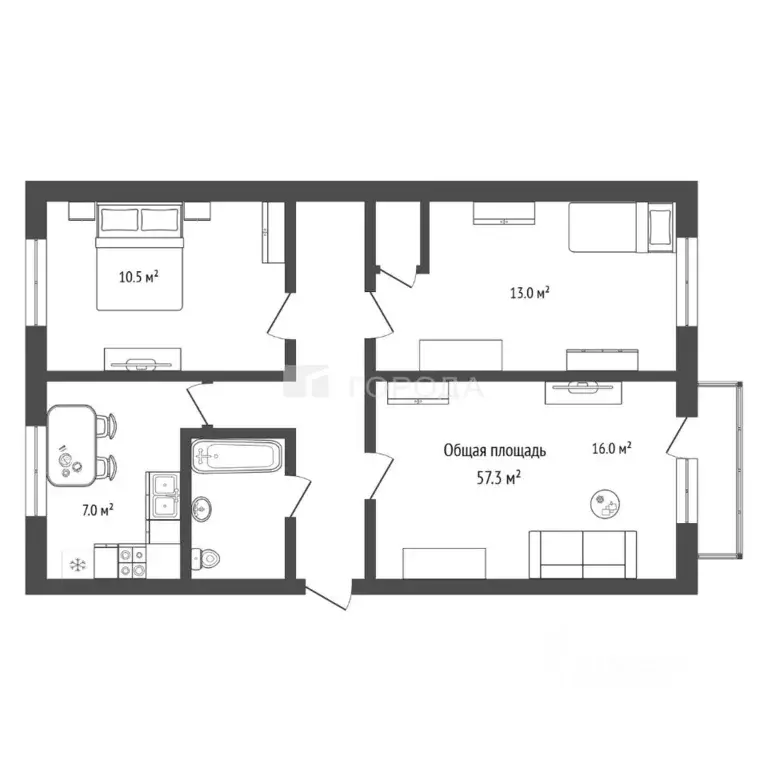 3-к кв. Новосибирская область, Новосибирск Линейная ул., 37/1 (57.3 м) - Фото 1