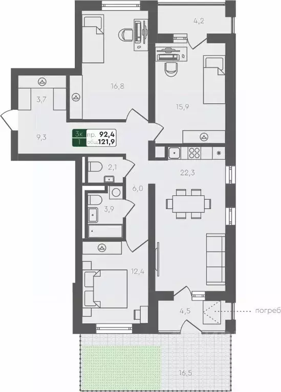 3-к кв. Тюменская область, Тюменский муниципальный округ, с. Ембаево ... - Фото 1
