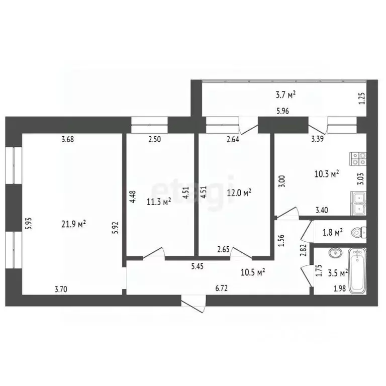 3-к кв. Башкортостан, Стерлитамак Вокзальная ул., 15 (71.3 м) - Фото 1