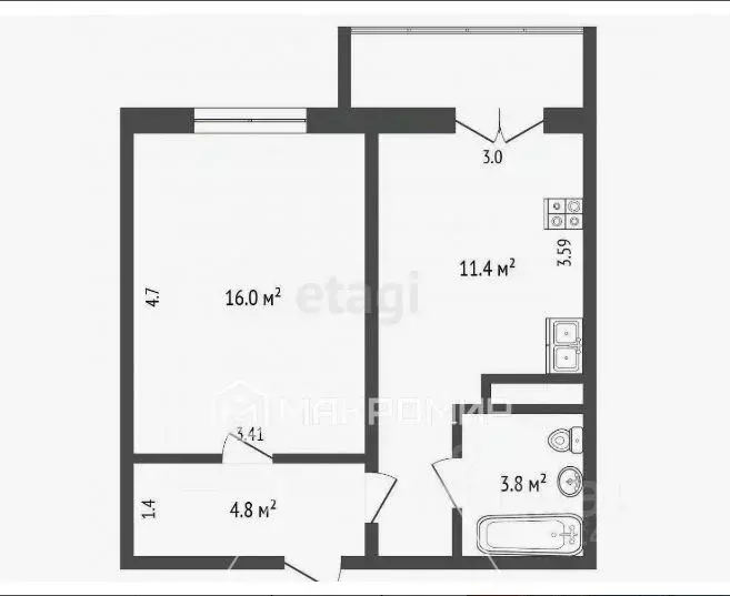 1-к кв. Челябинская область, Челябинск просп. Краснопольский, 7А (31.5 ... - Фото 1