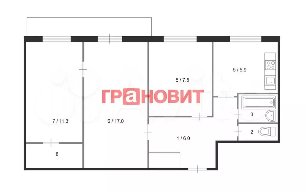 3-к. квартира, 55,2 м, 7/9 эт. - Фото 0