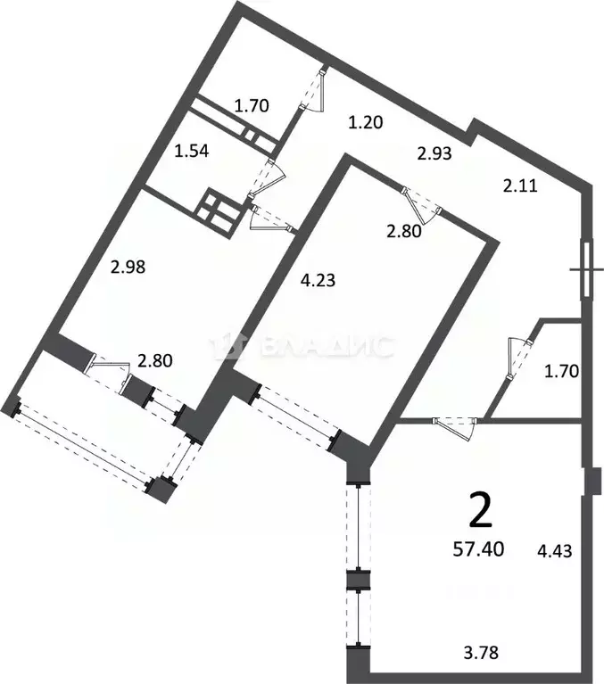 2-к кв. Москва д. Раево, ул. Ирландская, 4к2 (57.4 м) - Фото 2